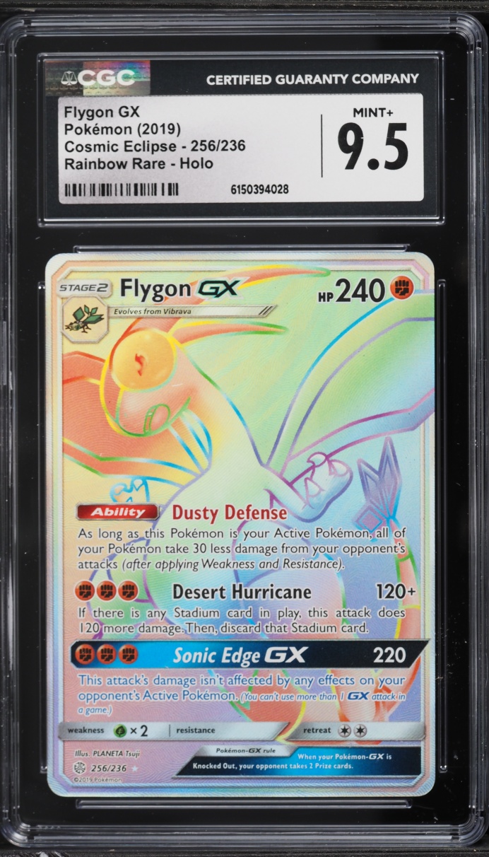 2019 Pokemon Sun & Moon Cosmic Eclipse Rainbow Rare Flygon GX #256 CGC 9.5 MINT+