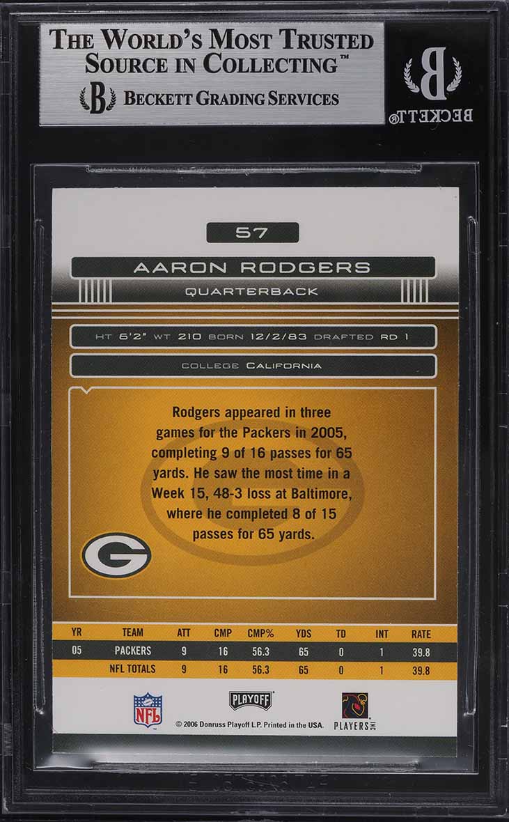 2006 Absolute Memorabilia Aaron Rodgers #57 BGS 9 MINT