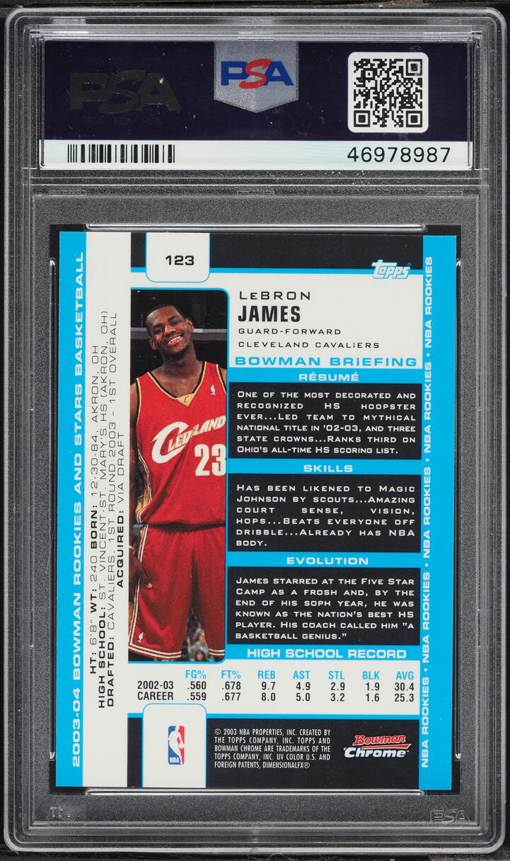 2003 Bowman Chrome LeBron James ROOKIE #123 PSA 10 GEM MINT