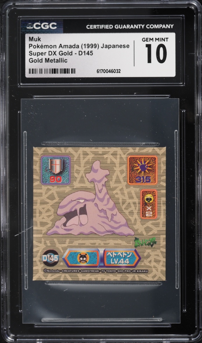 1999 Pokemon Japanese Amada Super Dx Gold Gold Metallic Muk #D145 CGC 10 Gem Mint