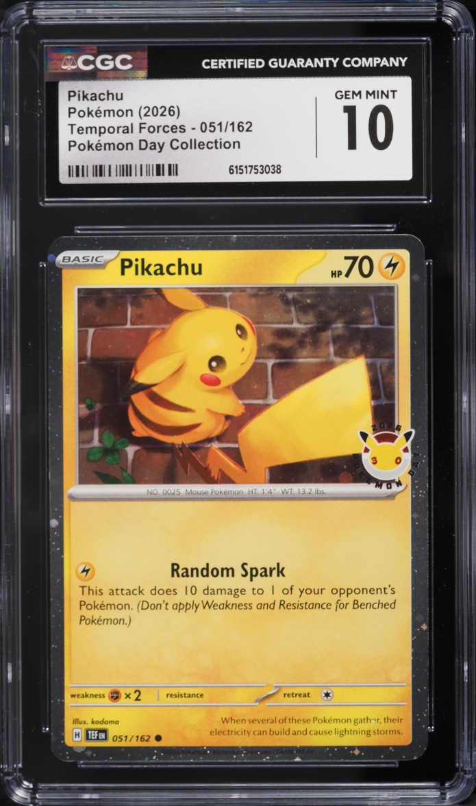2026 Pokemon Scarlet & Violet Temporal Forces Day Collection Pikachu #51 CGC 10 Gem Mint