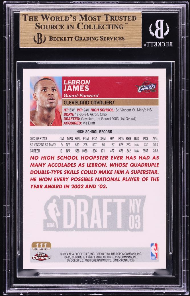 2003 Topps Chrome Refractor LeBron James ROOKIE #111 BGS 10 PRISTINE