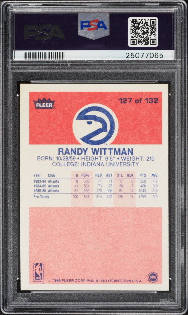 1986 Fleer Basketball Randy Wittman ROOKIE #127 PSA 9 MINT