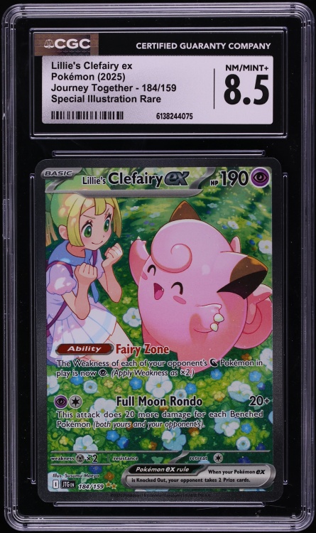 2025 Pokemon Scarlet & Violet Journey Together SIR Lillie's Clefairy Ex #184 CGC 8.5 NM-MT+