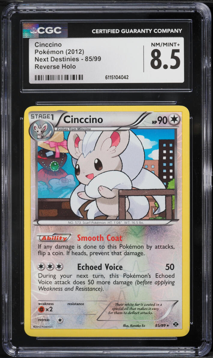 2012 Pokemon Black & White Next Destinies Reverse Holo Cinccino #85 CGC 8.5 NM-MT+