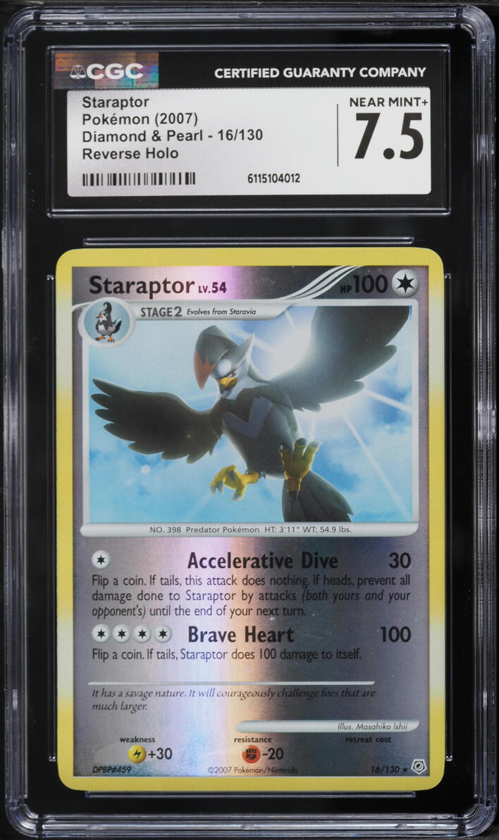 2007 Pokemon Diamond & Pearl Reverse Holo Staraptor #16 CGC 7.5 NRMT+