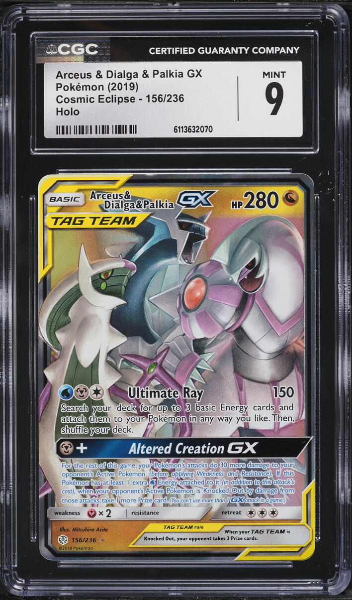 2019 Pokemon Sun & Moon Cosmic Eclipse Holo Arceus & Dialga & Palkia GX #156 CGC 9 MINT