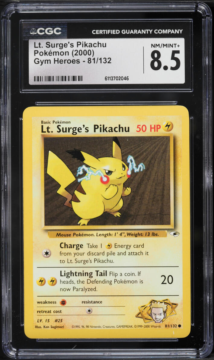 2000 Pokemon Gym Heroes Lt. Surge's Pikachu #81 CGC 8.5 NM-MT+
