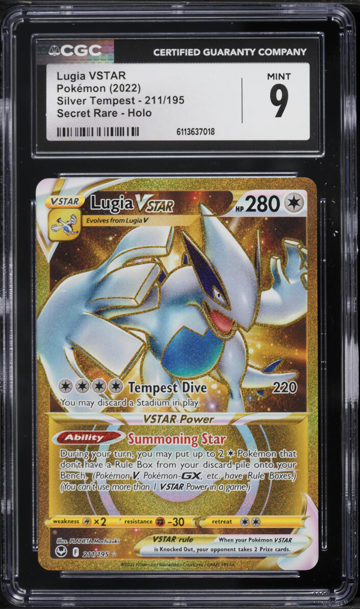 2022 Pokemon Sword & Shield Silver Tempest Gold Rare Lugia VSTAR #211 CGC 9 MINT