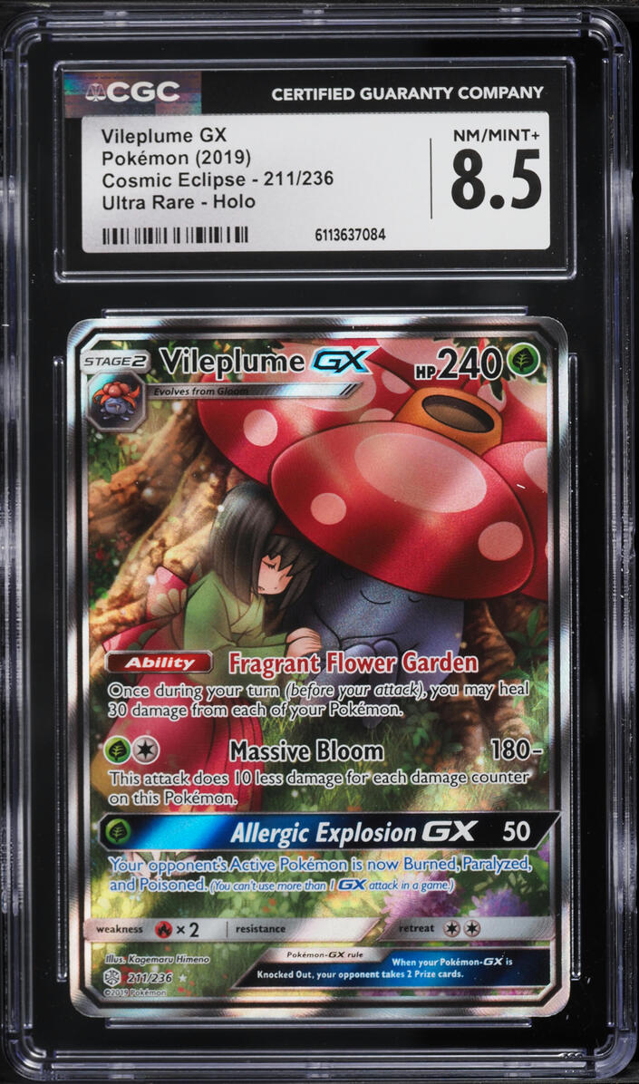 2019 Pokemon Sun & Moon Cosmic Eclipse Alt Art Vileplume GX #211 CGC 8.5 NM-MT+