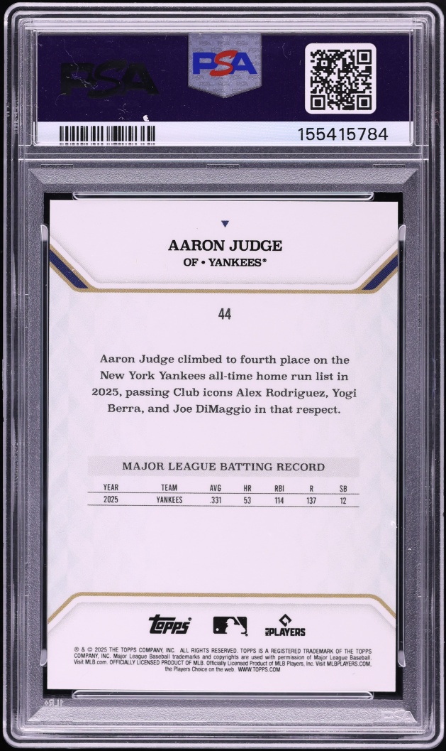 2025 Topps MLB MVP Collection Purple Foil Aaron Judge /75 #44 PSA 10 GEM MINT