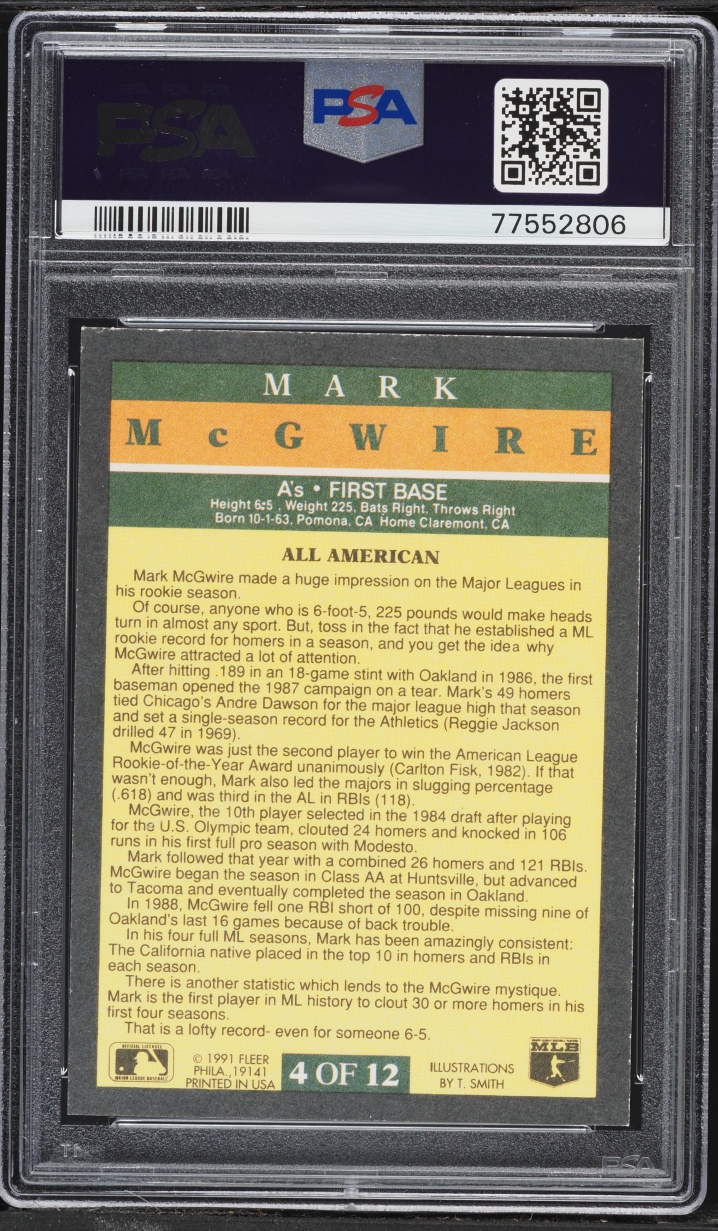 1991 Fleer Pro-Visions Mark McGwire #4 PSA 8 NM-MT