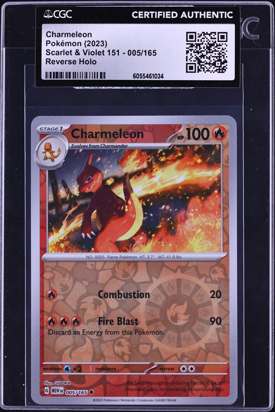 2023 Pokemon Scarlet & Violet 151 Reverse Holo Charmeleon #5 CGC AUTH