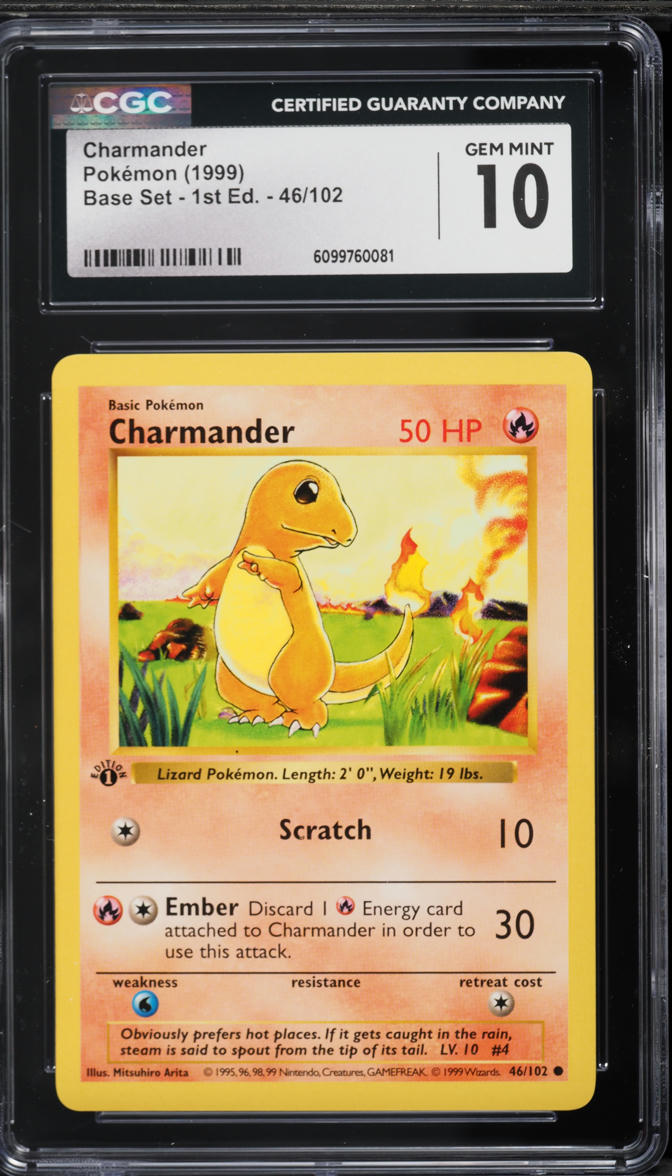1999 Pokemon Base Set Shadowless 1st Edition Charmander #46 CGC 10 GEM MINT
