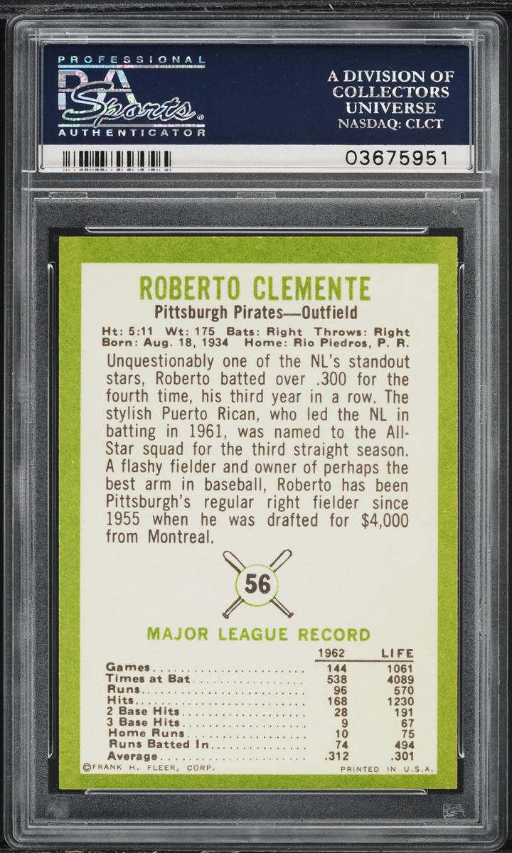 1963 Fleer Roberto Clemente #56 PSA 9 MINT