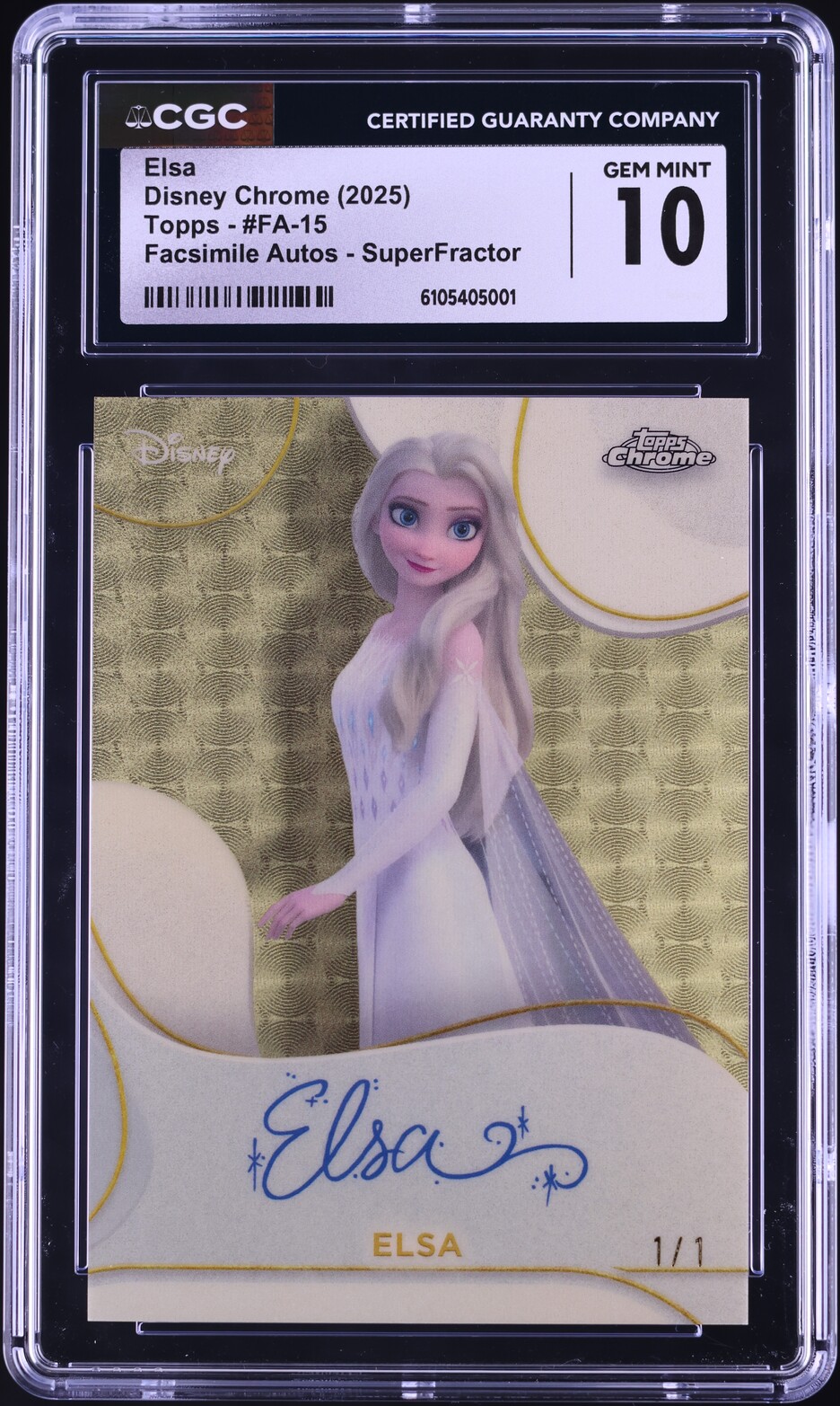 2025 Topps Chrome Disney Facsimile Autos Superfractor Elsa 1/1 #FA