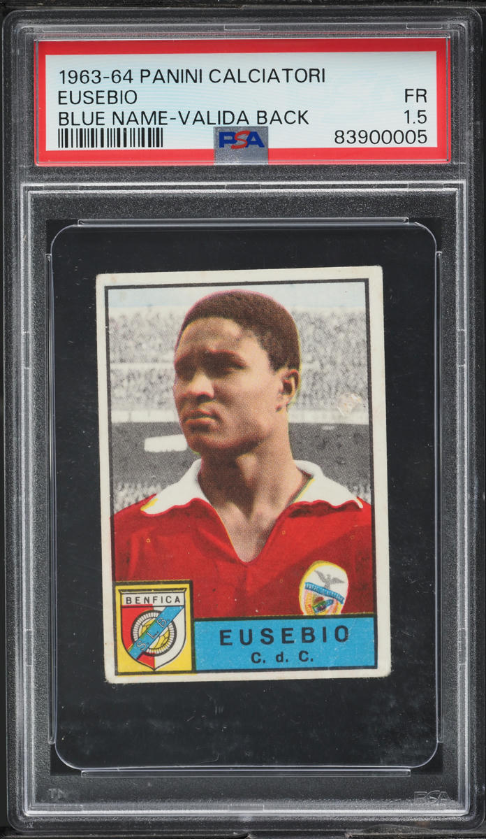 1963 Panini Calciatori Eusebio ROOKIE, BLUE NAME, VALIDA BACK PSA 1.5 FR