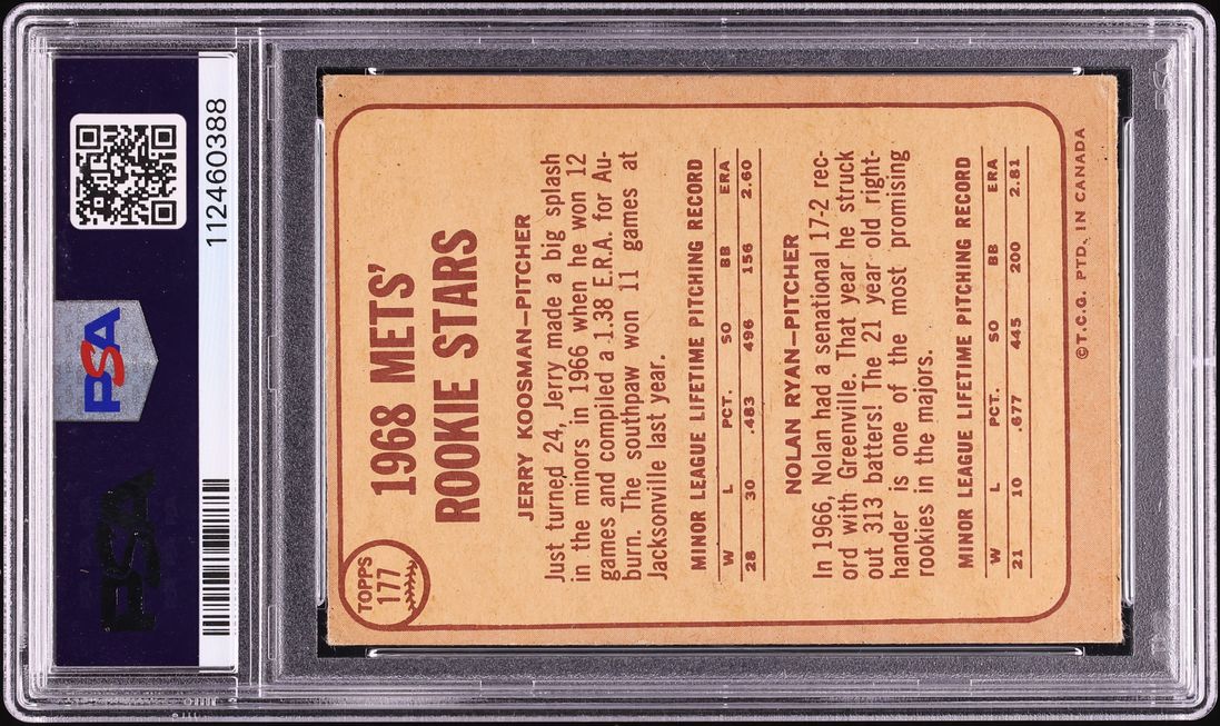 1968 O-Pee-Chee Nolan Ryan ROOKIE #177 PSA 3 VG