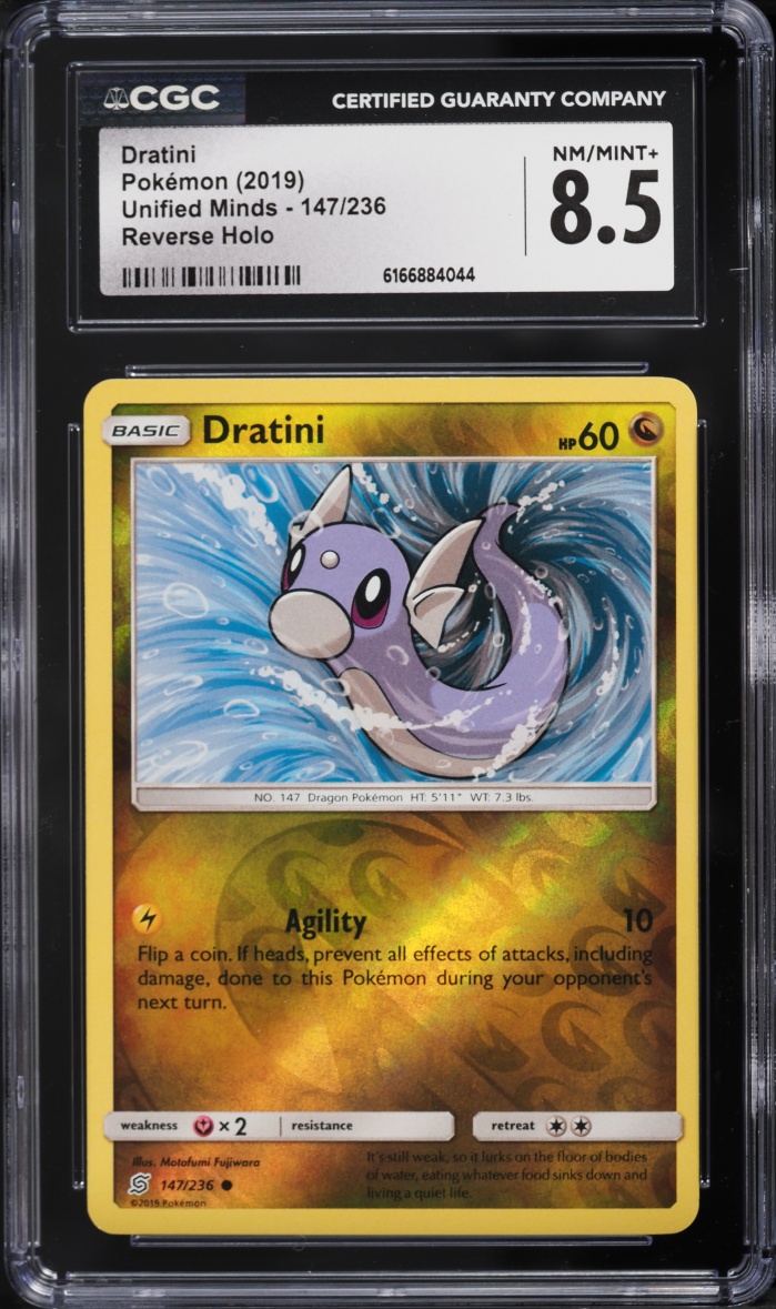 2019 Pokemon Sun & Moon Unified Minds Reverse Holo Dratini #147 CGC 8.5 NM-MT+