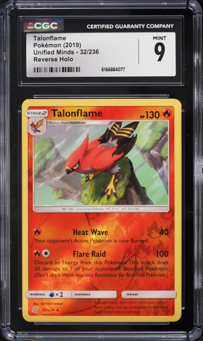 2019 Pokemon Sun & Moon Unified Minds Reverse Holo Talonflame #32 CGC 9 MINT