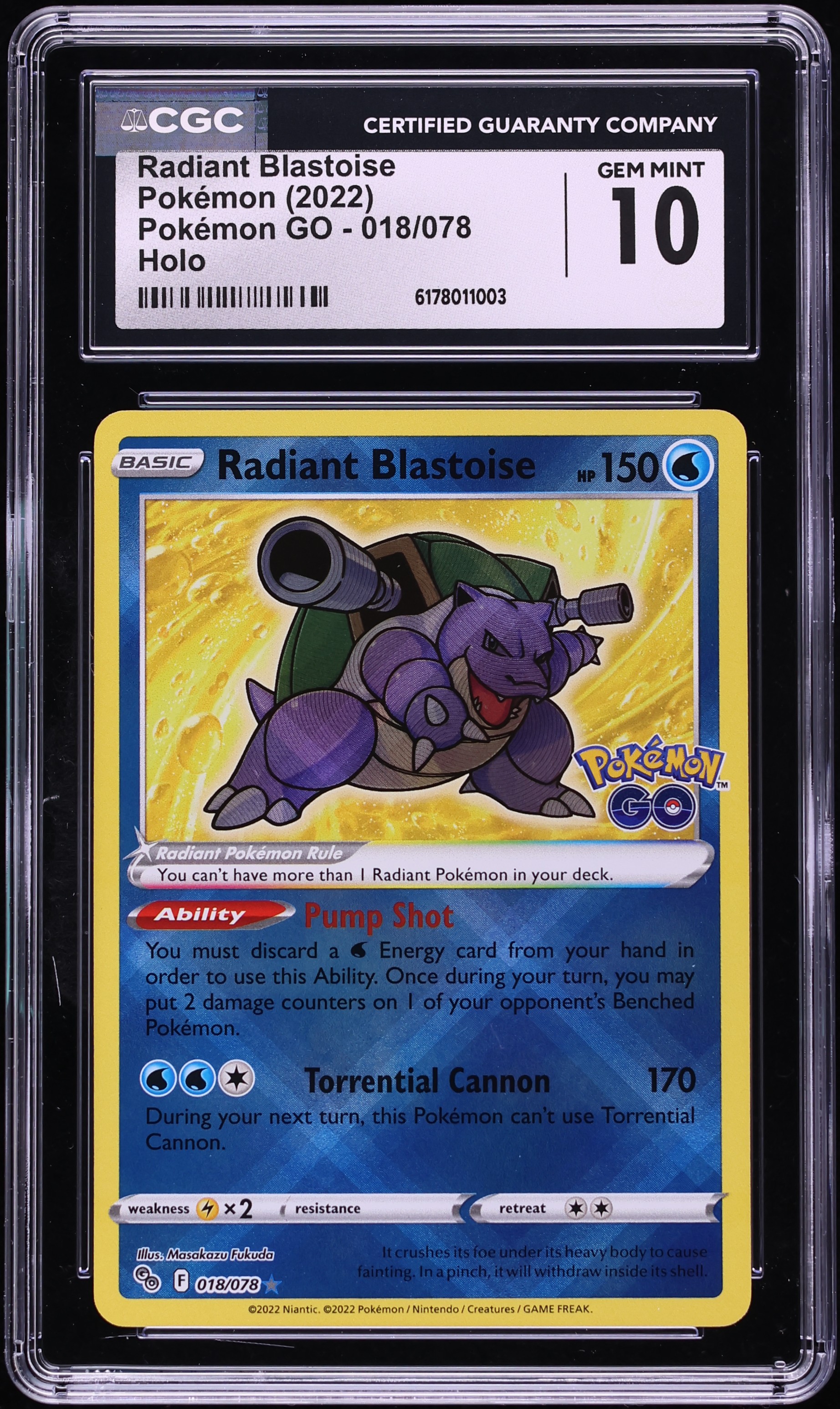 2022 Pokemon Sword & Shield Pokemon GO Holo Radiant Blastoise #18 CGC 10 GEM MINT