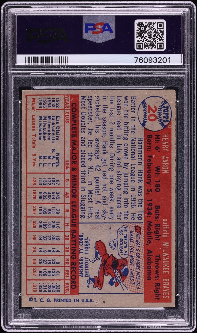 1957 Topps Hank Aaron AUTO #20 PSA 1 PR - Photo 2