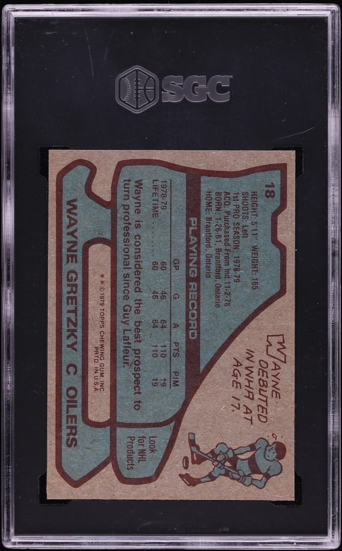 1979 Topps Hockey Wayne Gretzky ROOKIE #18 SGC 8 NM-MT - Photo 2