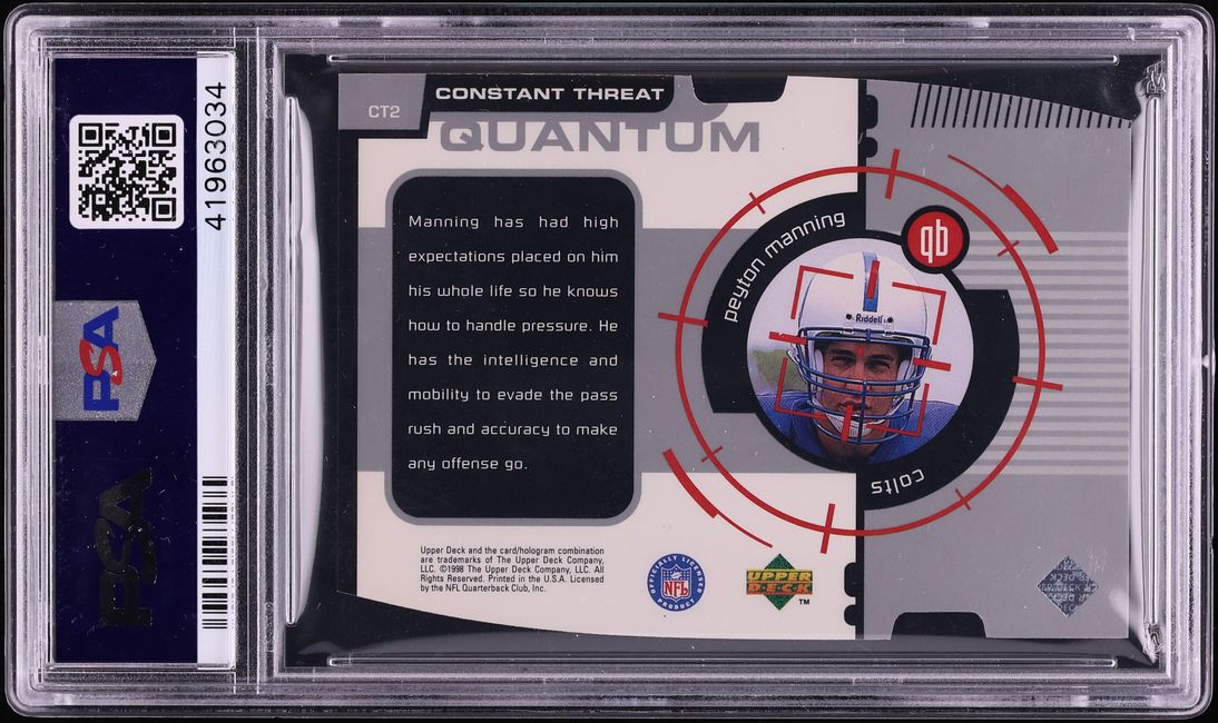 1998 Upper Deck Constant Threat Silver Die-Cut Peyton Manning ROOKIE /1000 #CT2 PSA 10 GEM MINT - Photo 2