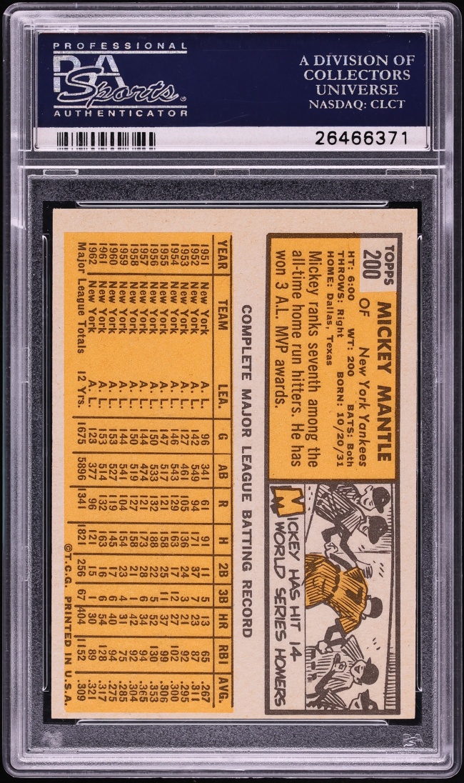1963 Topps Mickey Mantle #200 PSA 7.5 NRMT+ - Photo 2