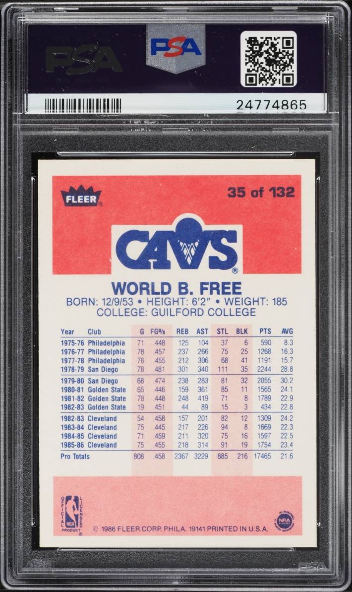 1986 Fleer Basketball World B. Free #35 PSA 9 MINT
