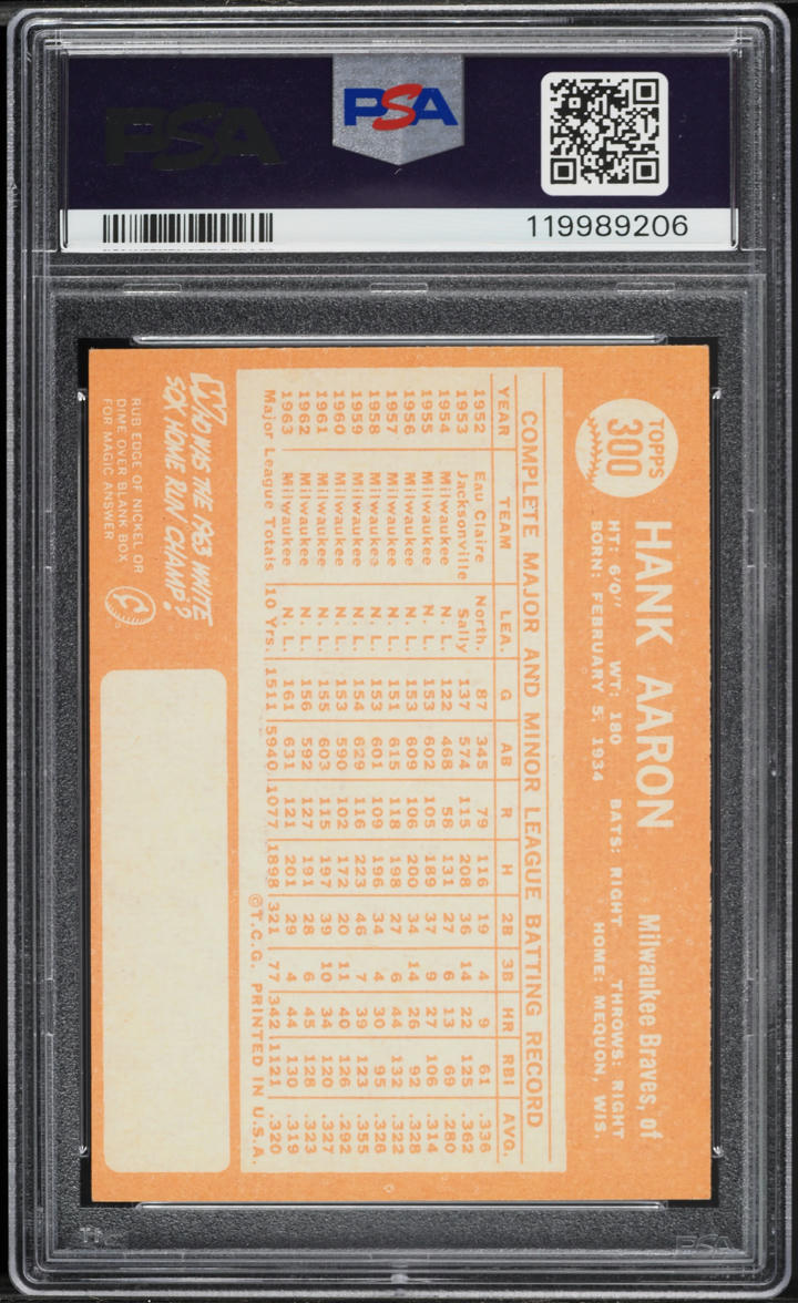 1964 Topps Hank Aaron #300 PSA 4 VGEX
