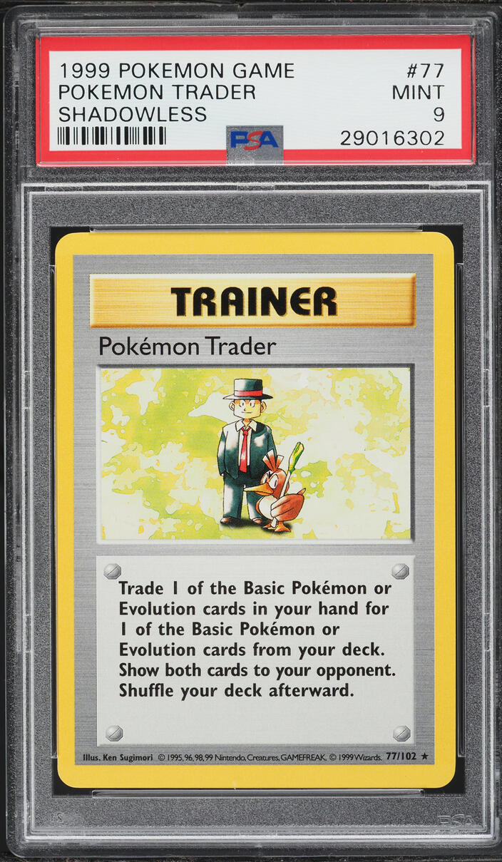 1999 Pokemon Base Set Shadowless Pokemon Trader #77 PSA 9 MINT