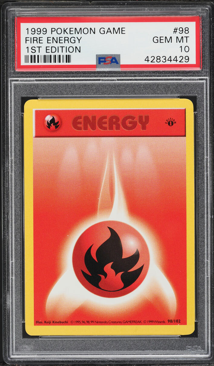1999 Pokemon Base Set Shadowless 1st Edition Fire Energy #98 PSA 10 GEM MINT