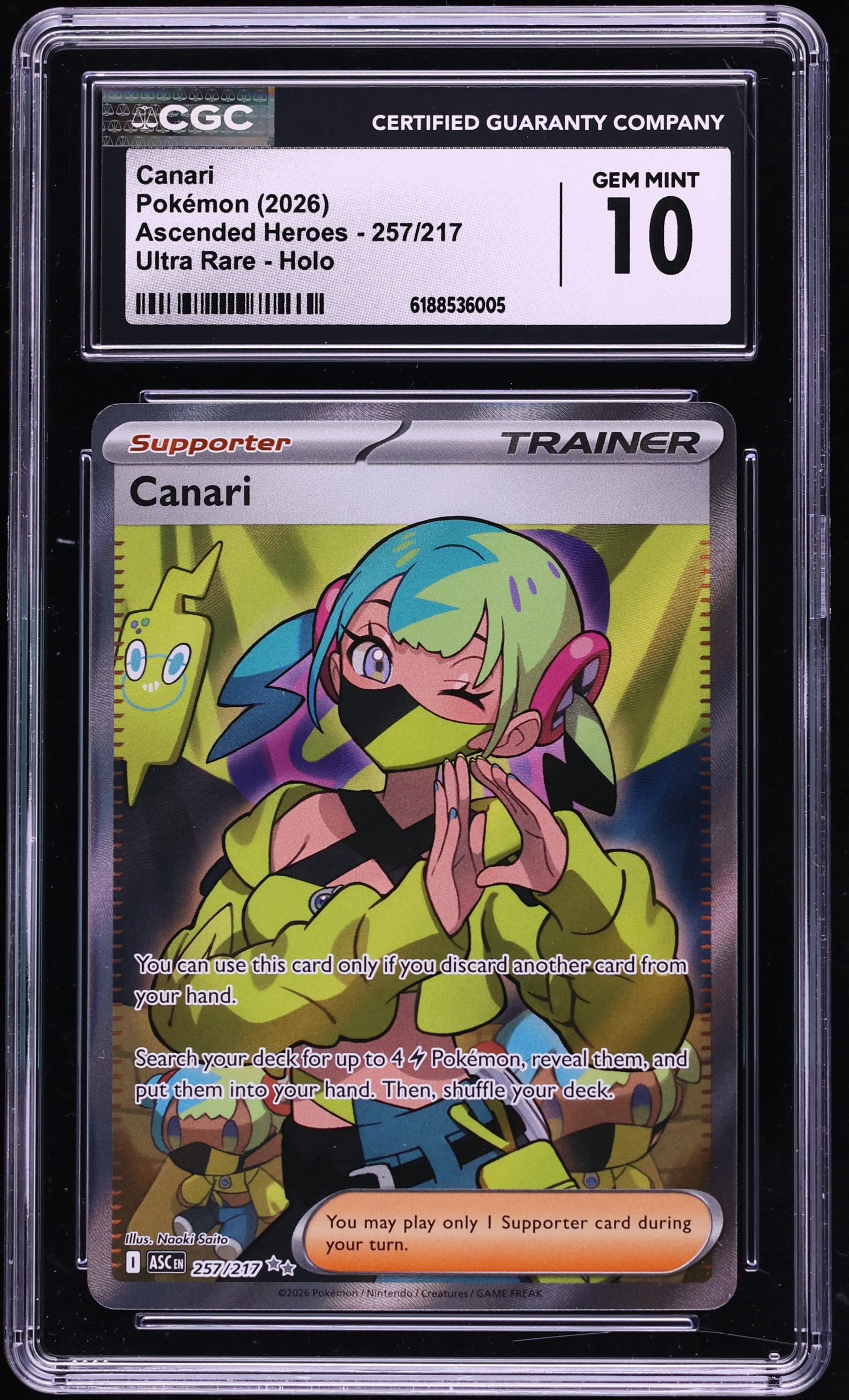 2026 Pokemon Mega Evolution Ascended Heroes Full Art Canari #257 CGC 10 GEM MINT