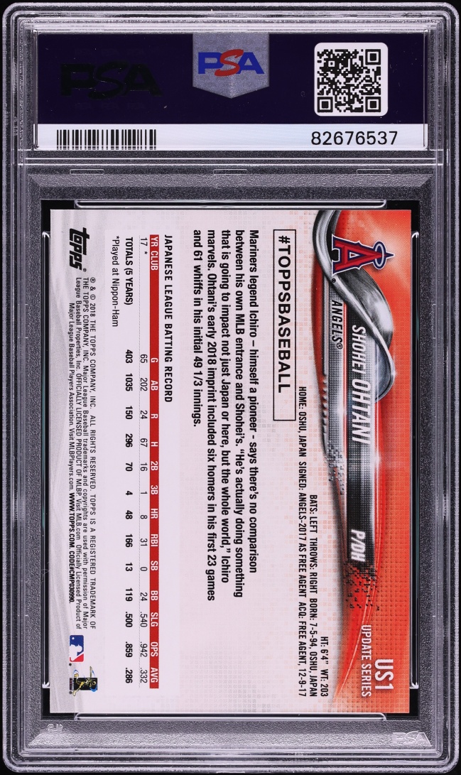 2018 Topps Update Shohei Ohtani ROOKIE #US1 PSA 10 GEM MINT