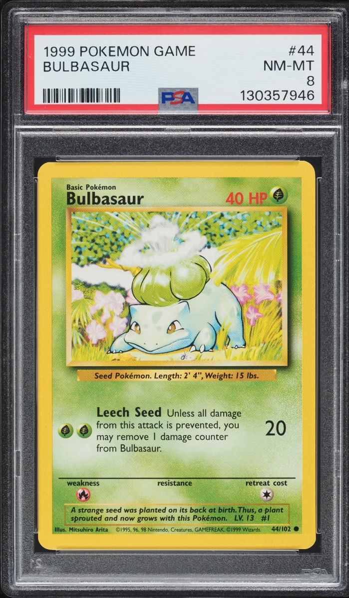 1999 Pokemon Base Set Bulbasaur #44 PSA 8 NM-MT