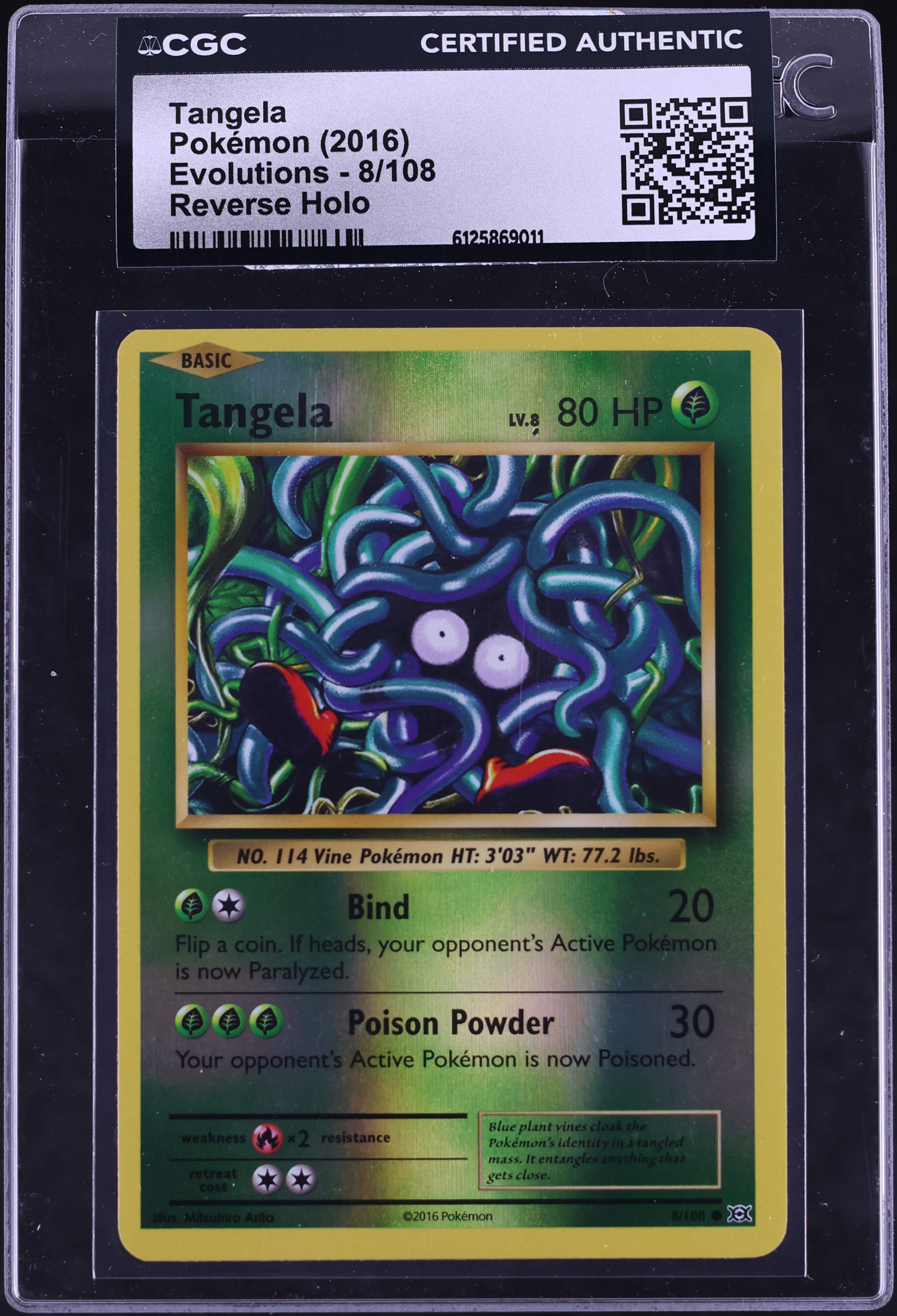 2016 Pokemon XY Evolutions Reverse Holo Tangela #8 CGC AUTH
