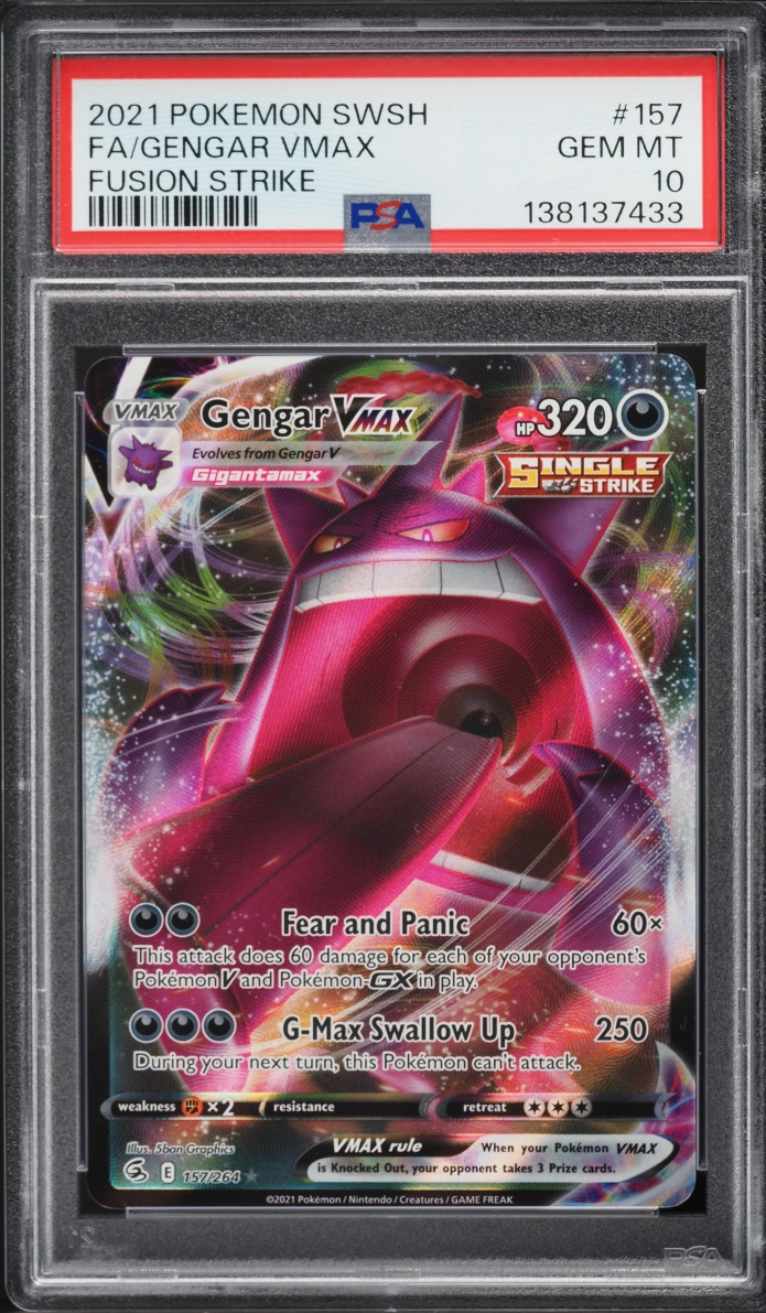 2021 Pokemon Sword & Shield Fusion Strike Full Art Gengar VMAX #157 PSA 10 GEM MINT