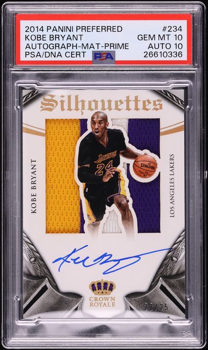 2014 Panini Preferred Silhouettes Prime Kobe Bryant PATCH AUTO DNA 10 /25 #234 PSA 10 GEM MINT