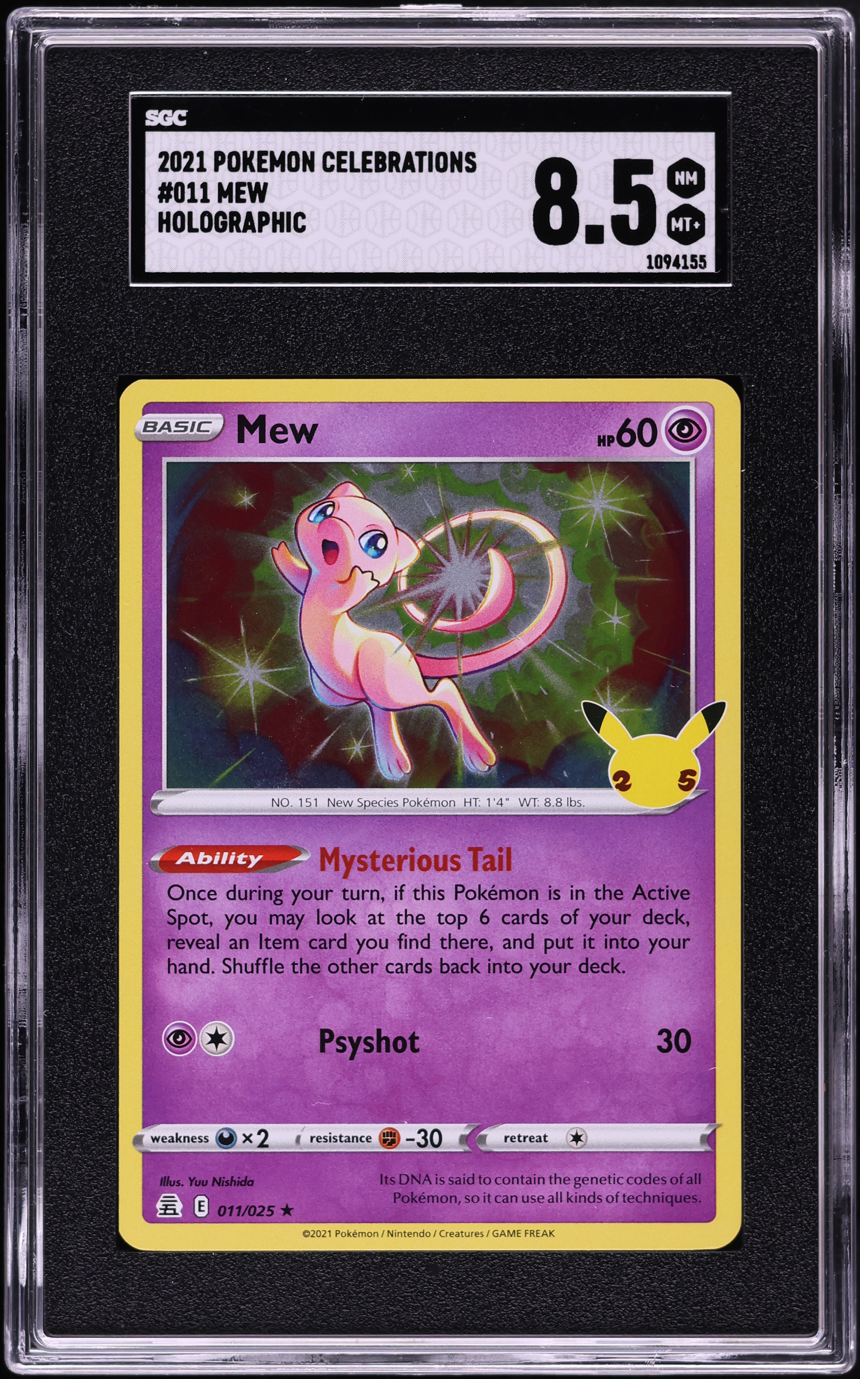 2021 Pokemon Sword & Shield Celebrations Holo Mew #11 SGC 8.5 NM-MT+