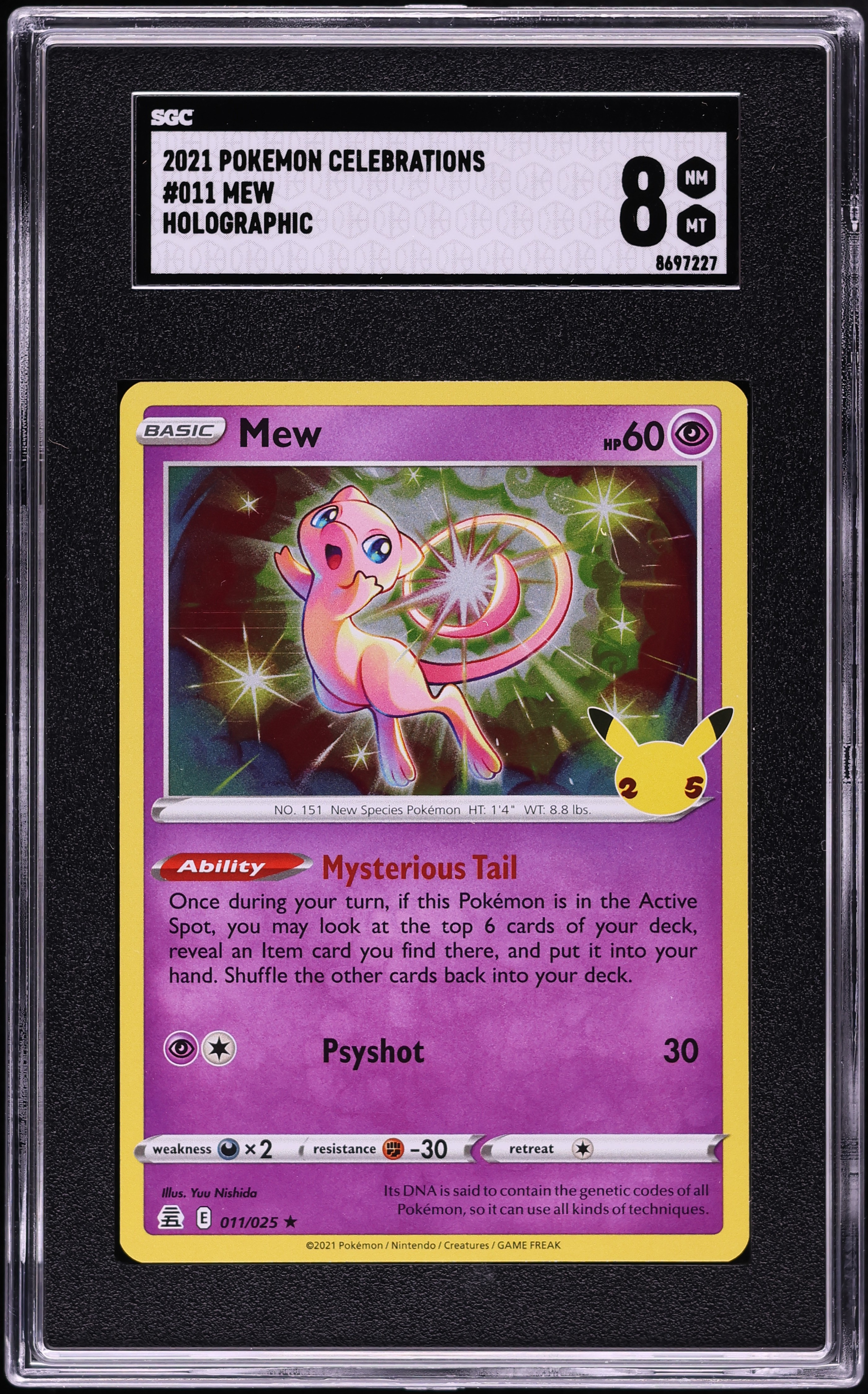 2021 Pokemon Sword & Shield Celebrations Holo Mew #11 SGC 8 NM-MT