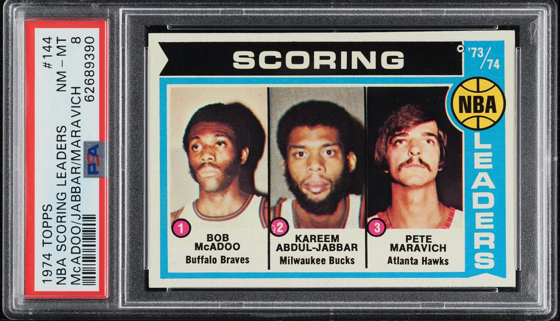 1974 Topps Basketball Kareem Abdul-Jabbar Pete Maravich Bob McAdoo PSA 8 NM-MT