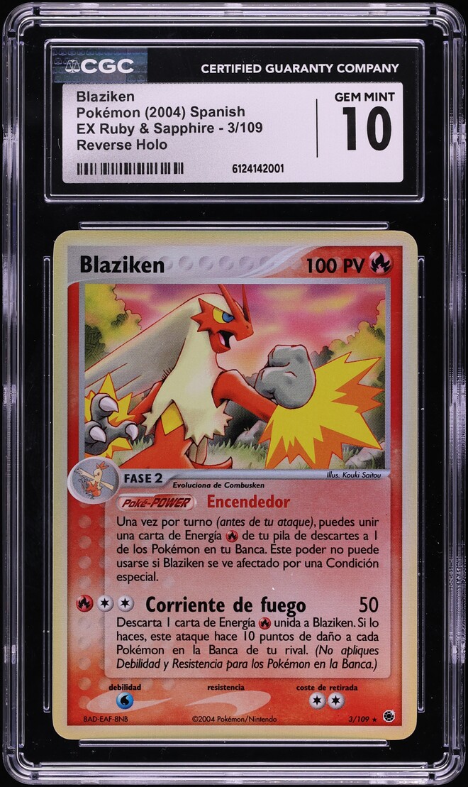 2004 Pokemon Spanish EX Ruby & Sapphire Reverse Holo Blaziken #3 CGC 10 GEM MINT