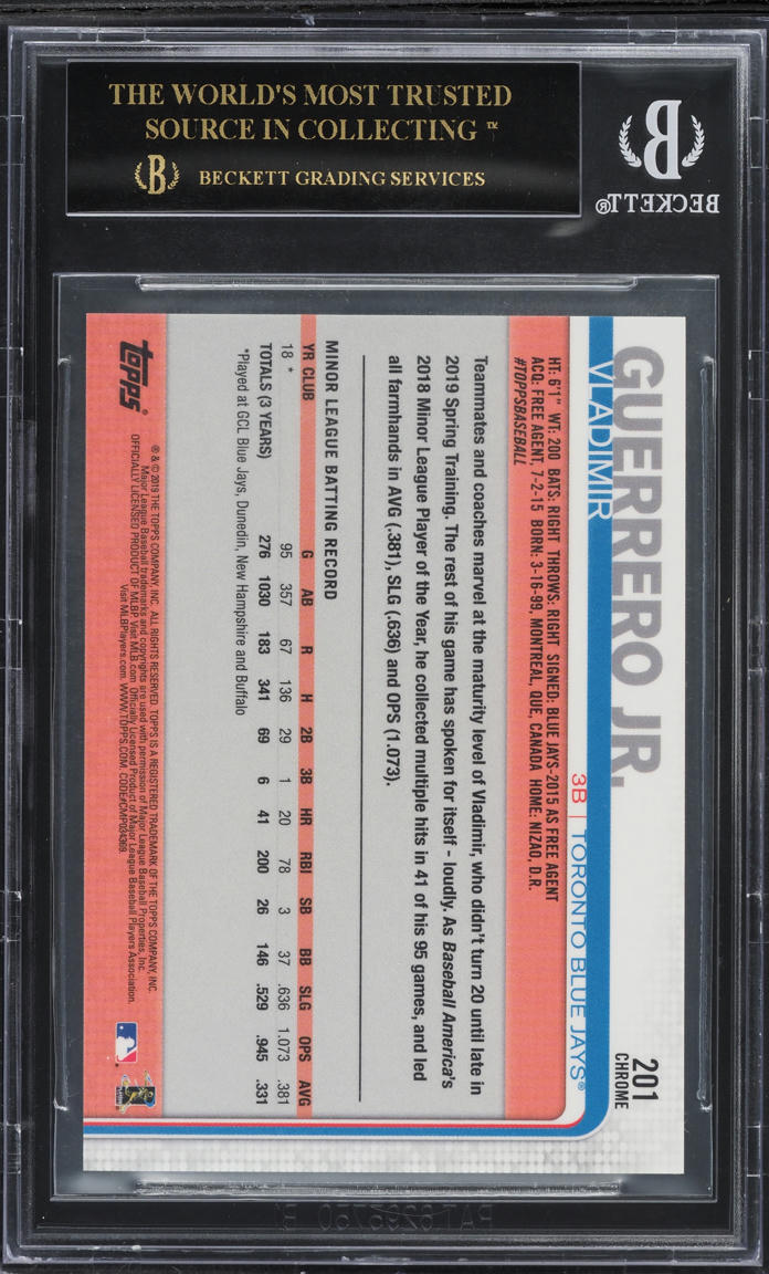 2019 Topps Chrome Vladimir Guerrero Jr. ROOKIE #201 BGS 10 PRISTINE, BLACK LABEL
