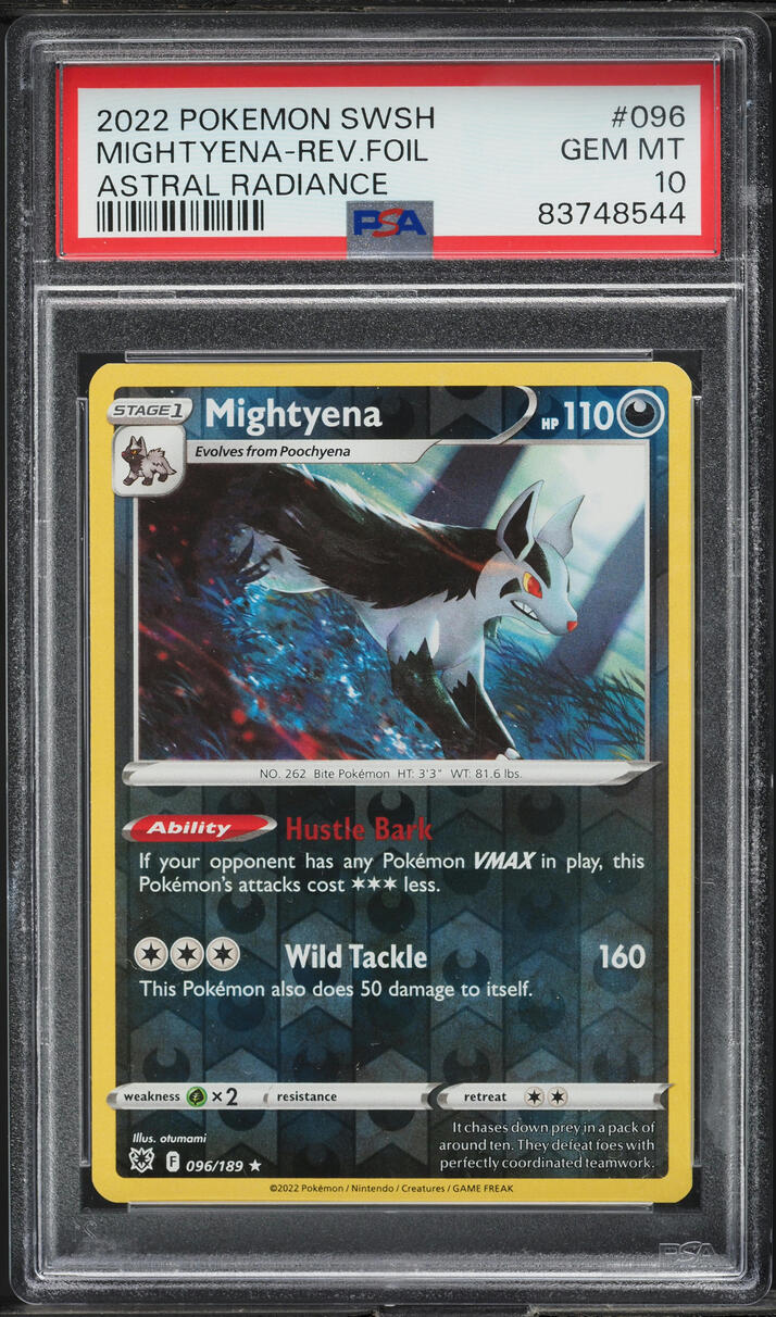 2022 Pokemon SWSH Astral Radiance Reverse Holo Mightyena #096 PSA 10 GEM MINT