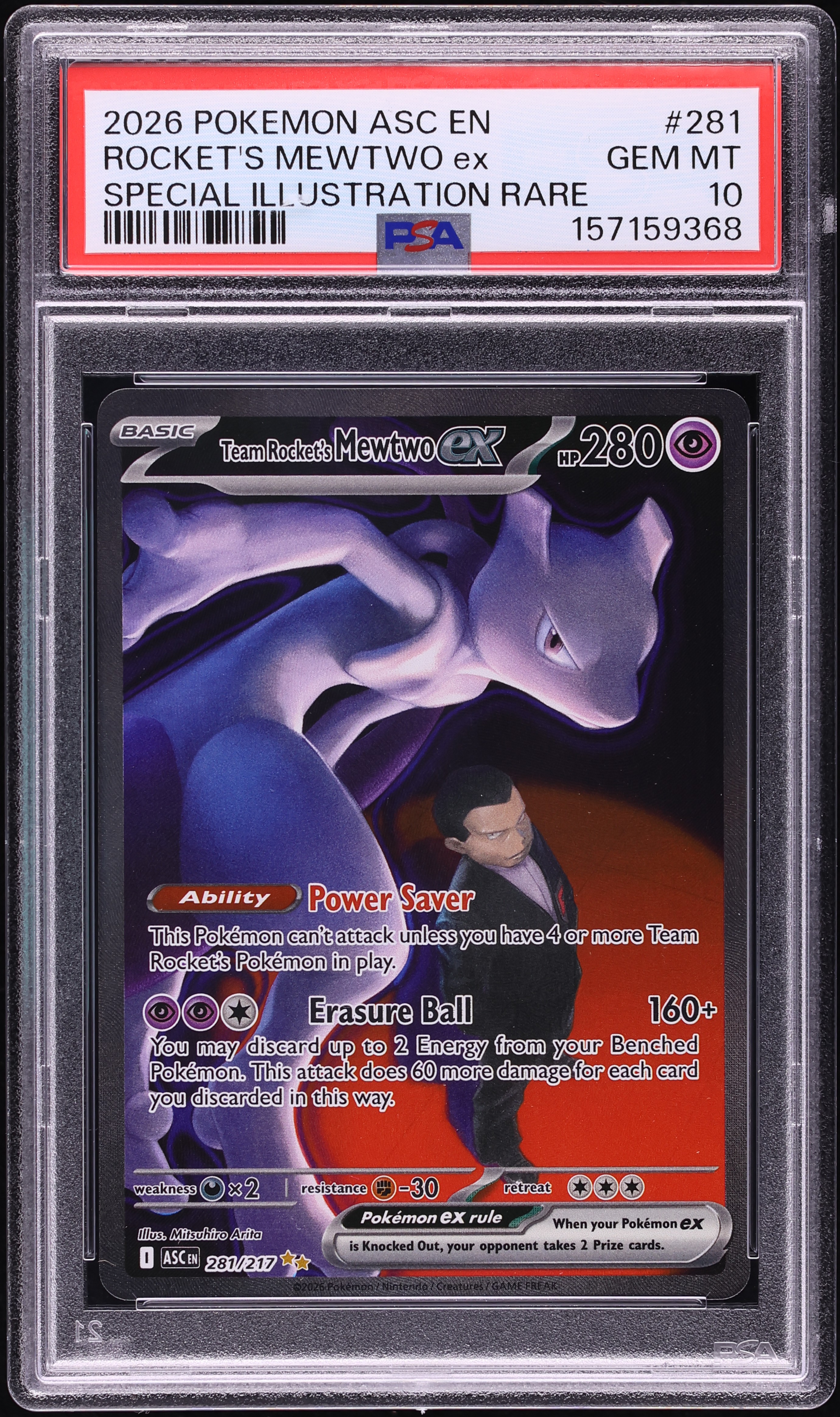 2026 Pokemon Mega Evolution Ascended Heroes SIR Team Rocket's Mewtwo ex #281 PSA 10 GEM MINT