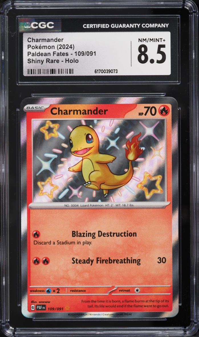 2024 Pokemon Scarlet & Violet Paldean Fates Shiny Rare Charmander #109 CGC 8.5 NM-MT+