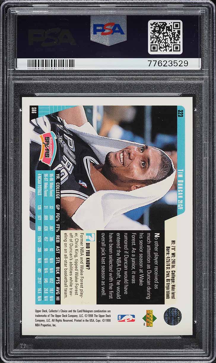 1997 Collector's Choice Tim Duncan ROOKIE #323 PSA 8 NM-MT