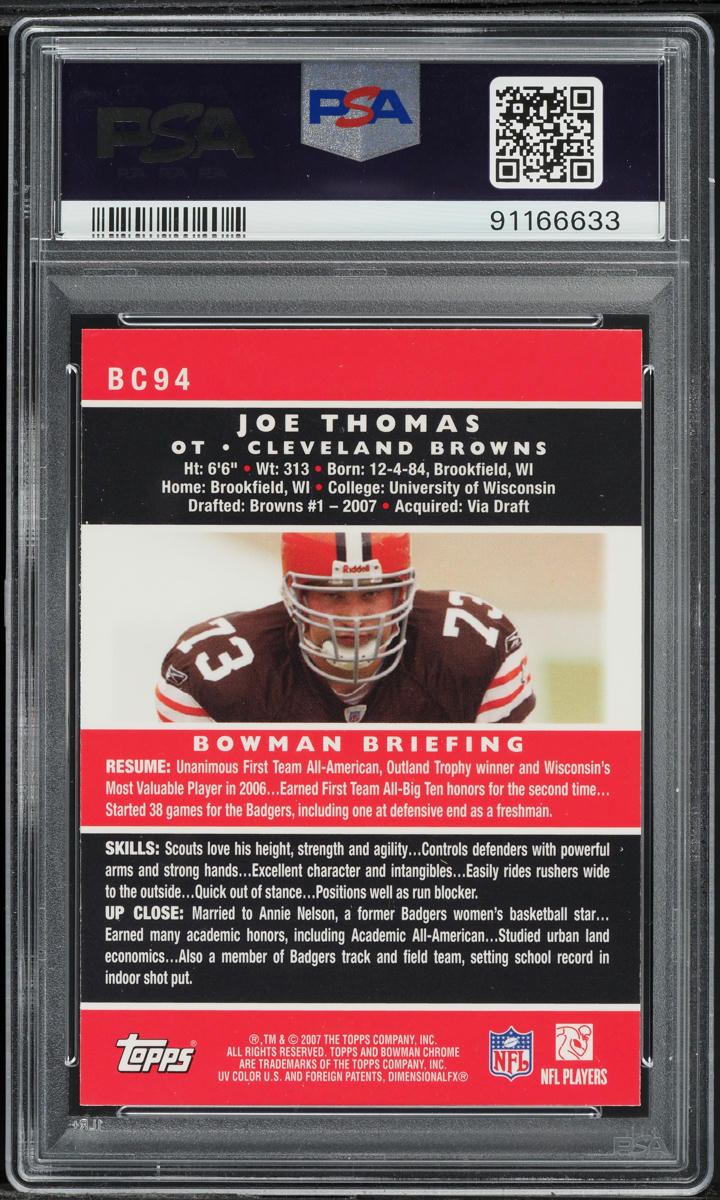 2007 Bowman Chrome Joe Thomas ROOKIE #BC94 PSA 7 NRMT