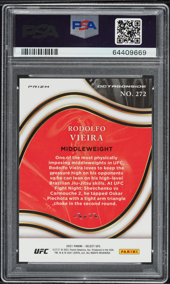 2021 Select UFC Octagonside Black Prizm Rodolfo Vieira ROOKIE 1/1 #272 PSA 10